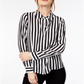 Camisa listrada feminina com botões INC International Concepts, preta, tamanho X-G