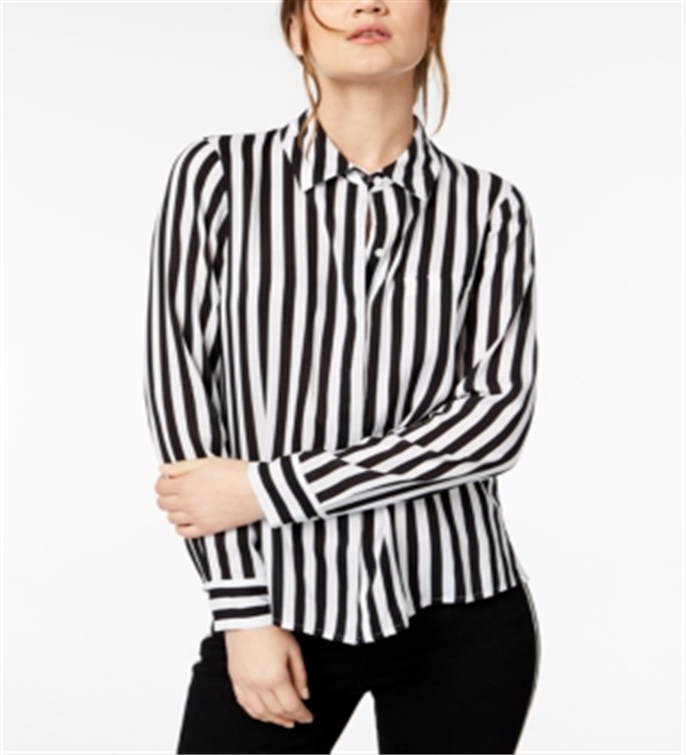 Camisa listrada feminina com botões INC International Concepts, preta, tamanho X-G