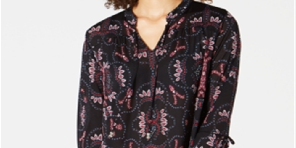 Túnica feminina estampada com manga sino Style &amp; Co azul pequena GG