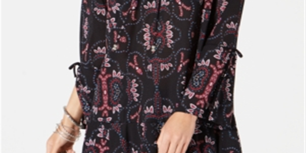 Túnica feminina estampada com manga sino Style &amp; Co azul pequena GG