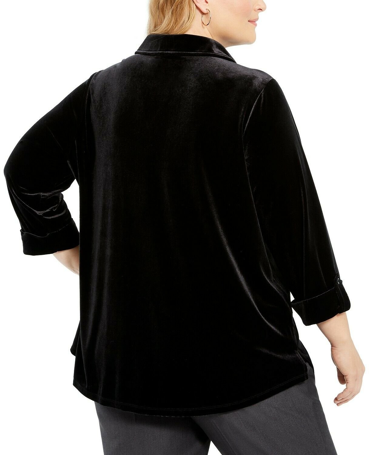 Charter Club Plus Size Feminino com Botões Frontais em Veludo Preto Tamanho 1X