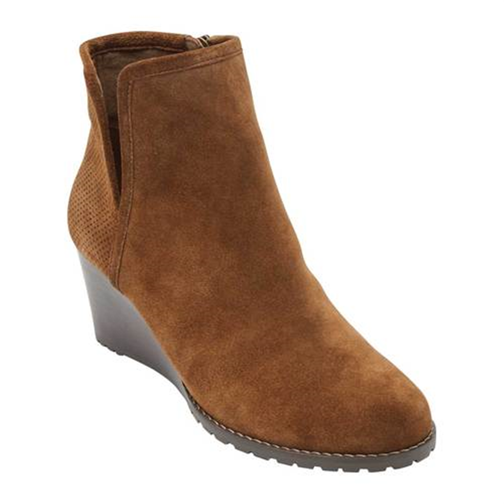 Bota feminina Rockport Hollis Vcut, couro marrom, tamanho 7,5 M