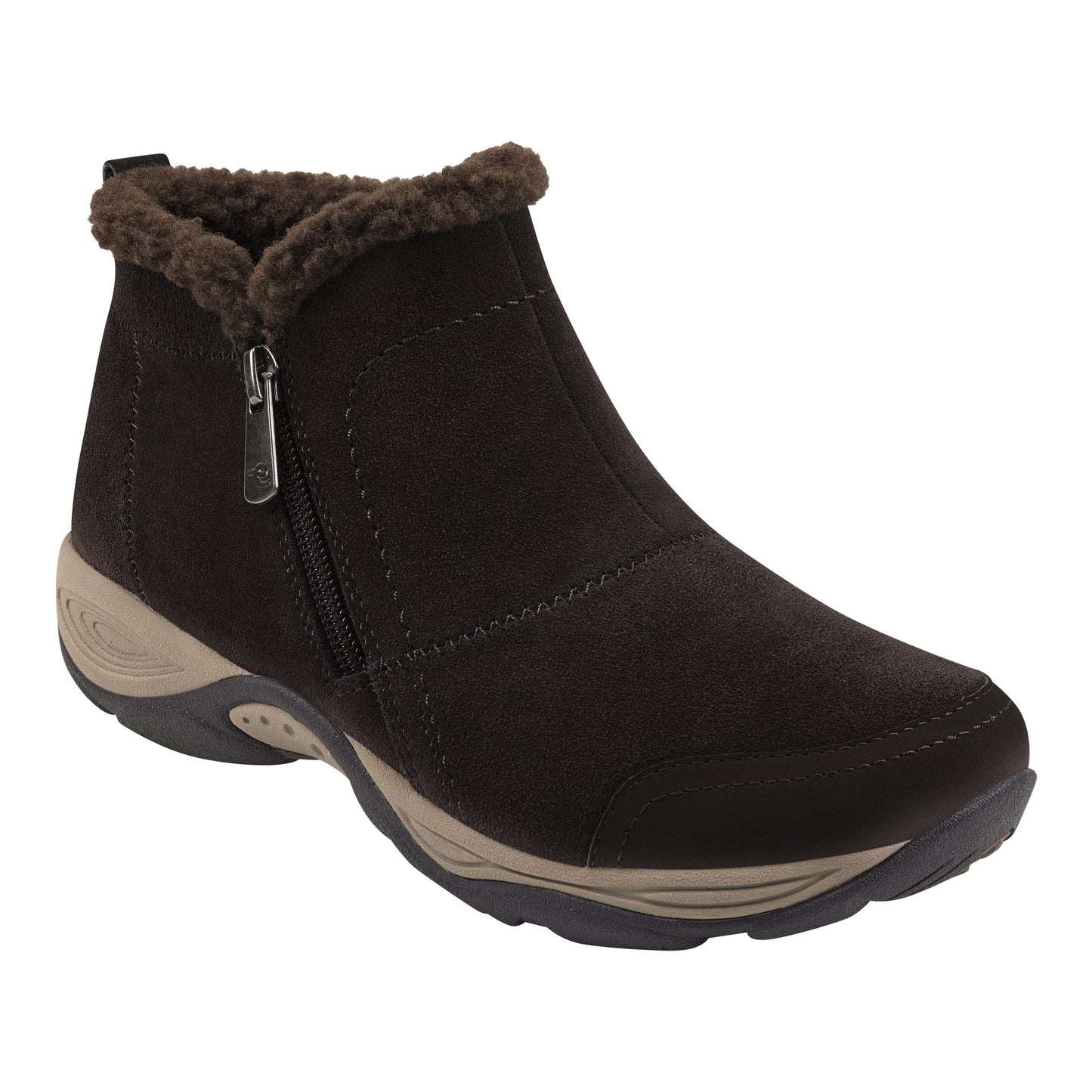 Easy Spirit Botas femininas com zíper e palmilha removível com patchwork e acabamento em pele, repelente à água, com suporte para arco, bico redondo e confortável, tamanho 8 M