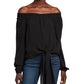 Blusa feminina Michael Kors com amarração frontal e ombro caído, preta, tamanho médio