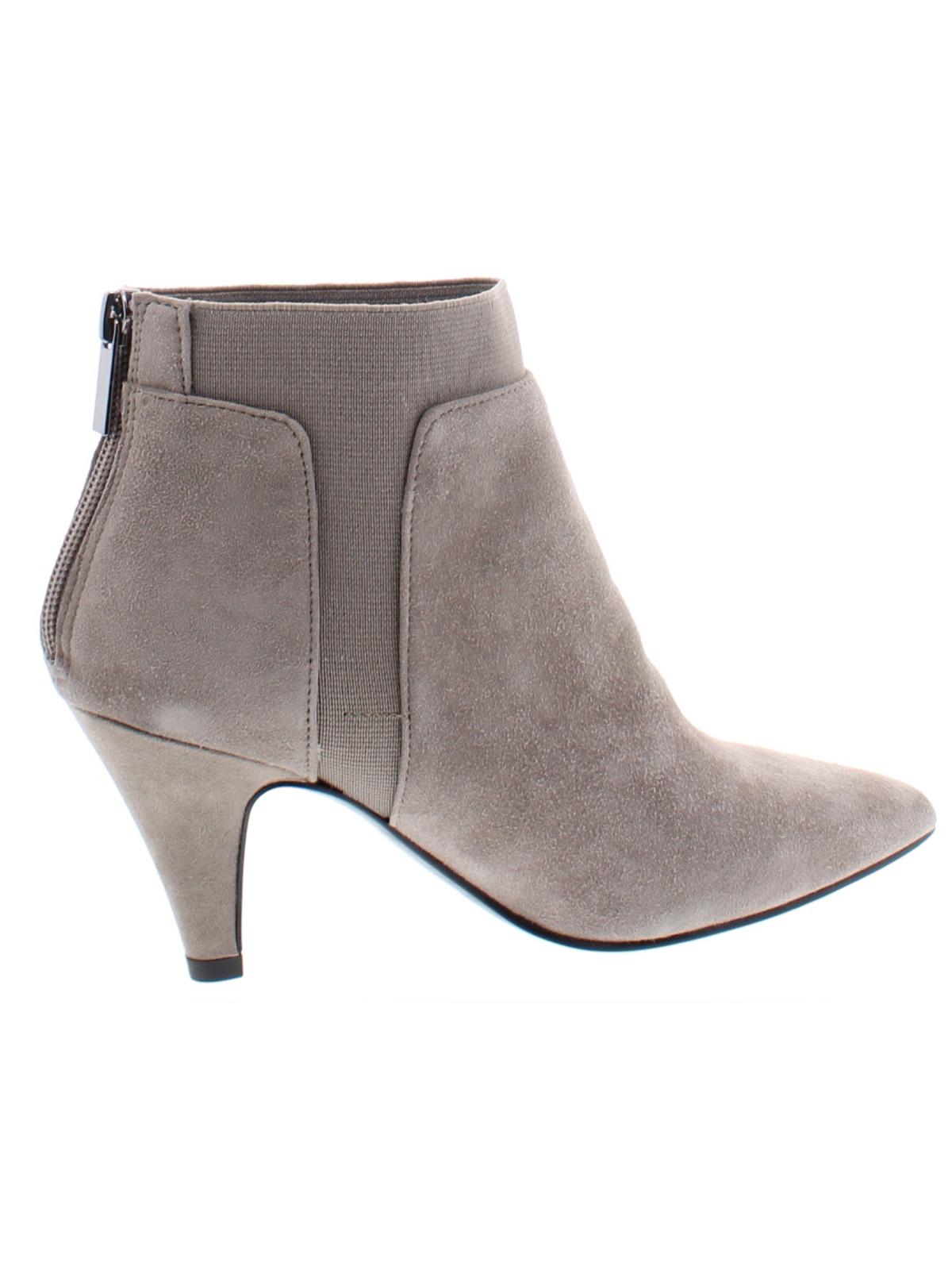 Botas de couro Bandolino femininas cinza Goring com amortecimento Bari bico fino salto cone zíper marrom tamanho 8 M