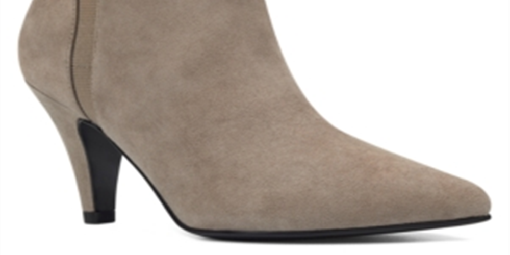 Botas de couro Bandolino femininas cinza Goring com amortecimento Bari bico fino salto cone zíper marrom tamanho 8 M
