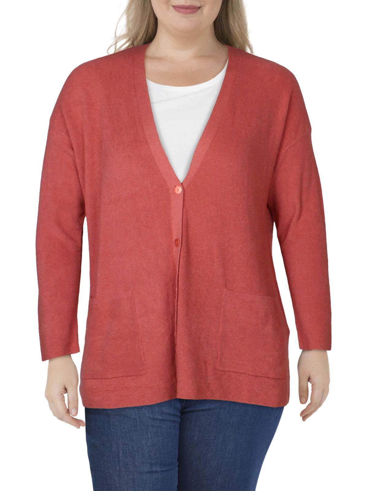 Cardigan feminino canelado de linho Eileen Fisher, laranja, tamanho 1X