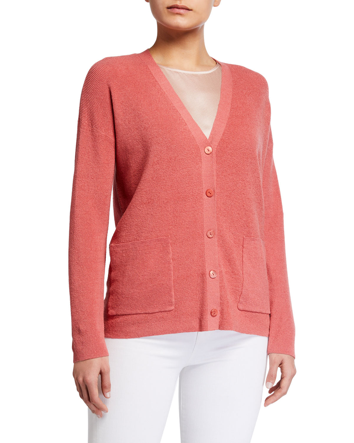 Cardigan feminino canelado de linho Eileen Fisher, laranja, tamanho 1X