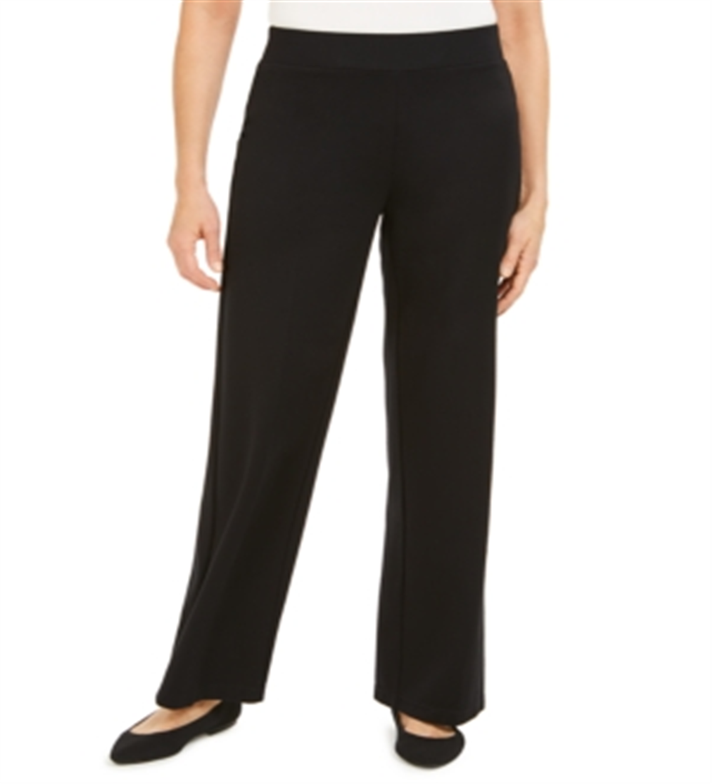 Calça feminina JM Collection com perna larga e ajuste folgado, preta, tamanho X-S