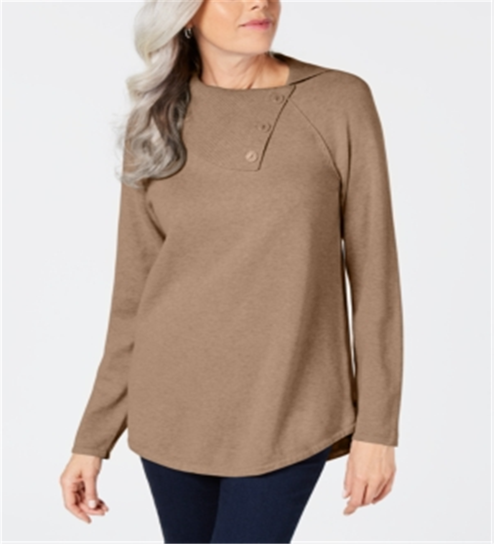 Karen Scott Suéter Feminino de Algodão com Gola Envelope Marrom Tamanho P