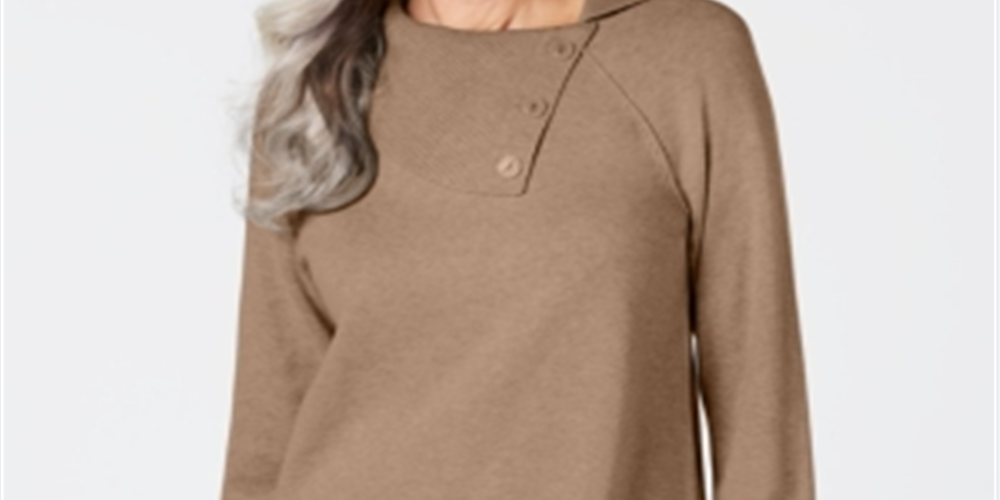 Karen Scott Suéter Feminino de Algodão com Gola Envelope Marrom Tamanho P