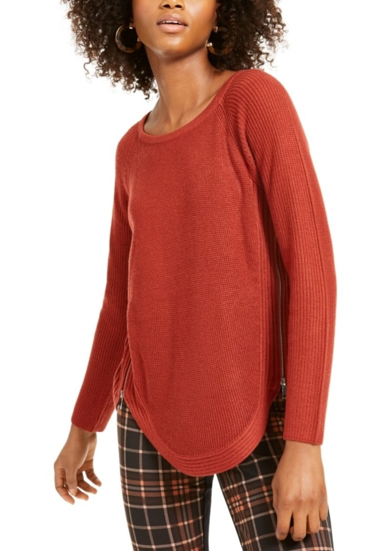 INC International Concepts Camiseta feminina estampada, manga comprida, gola redonda, vermelha, tamanho médio