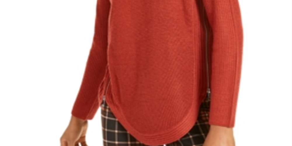 INC International Concepts Camiseta feminina estampada, manga comprida, gola redonda, vermelha, tamanho médio