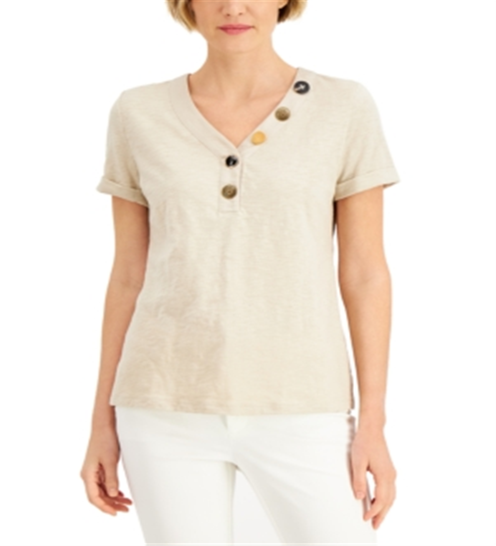 Blusa feminina JM Collection com botões mistos, marrom, tamanho X-S