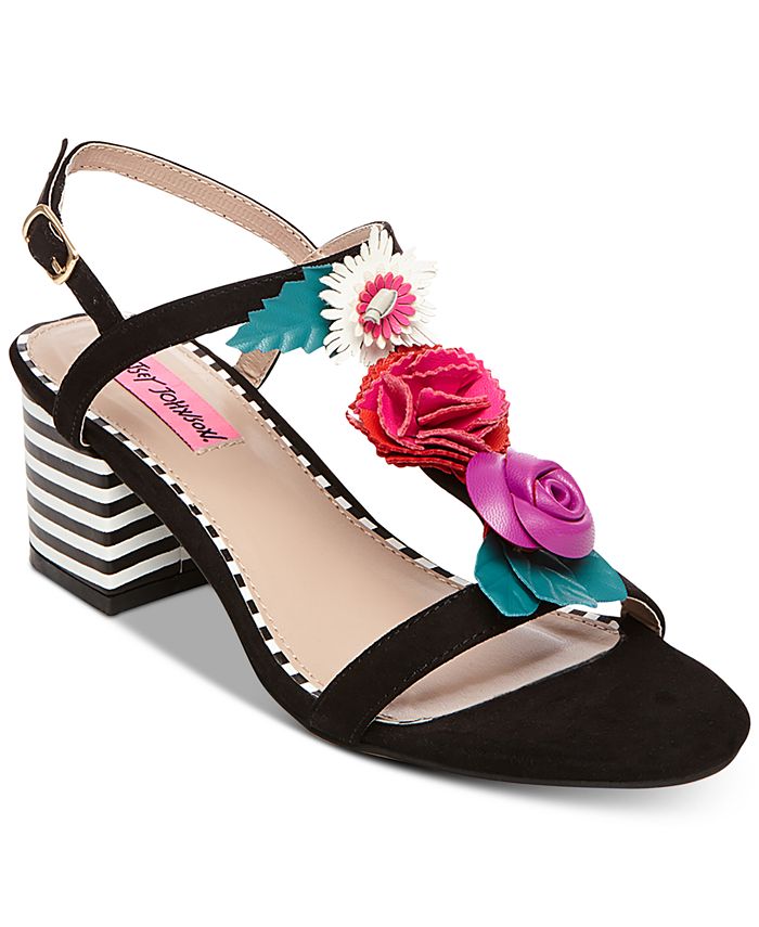Betsey Johnson Andey Open Toe Feminino Ocasião Especial Tira em T Preto Tamanho 6,5