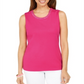 Karen Scott Blusa de algodão com decote embelezado para mulheres, rosa, tamanho extragrande