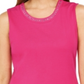 Karen Scott Blusa de algodão com decote embelezado para mulheres, rosa, tamanho extragrande
