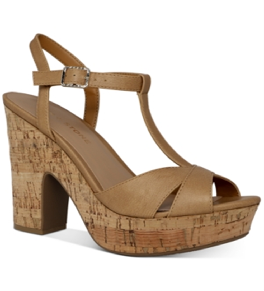 Sandálias femininas Sun + Stone Jamie Platform com salto aberto e bico fino, tamanho 9,5 M