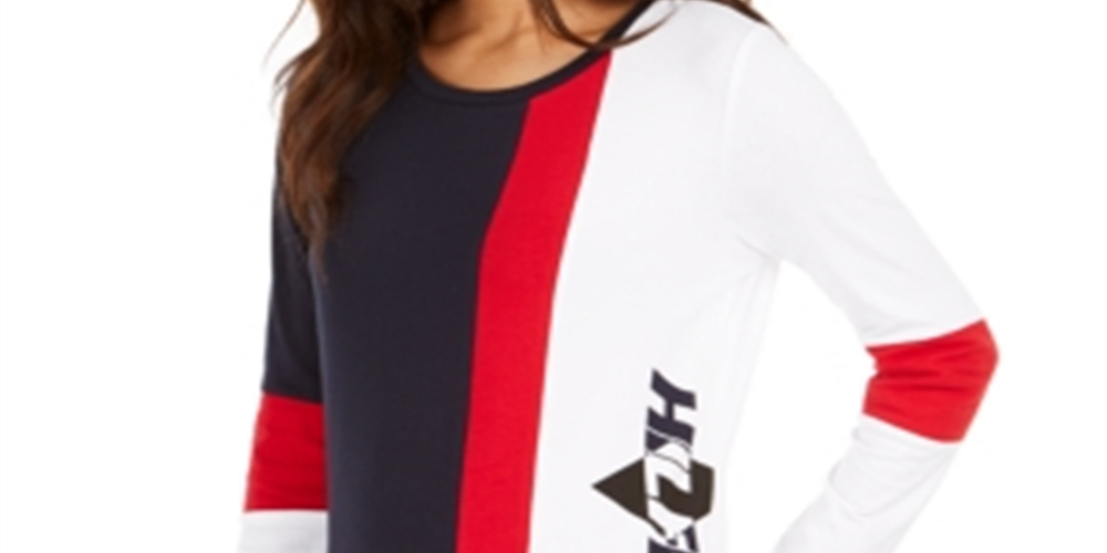 Camiseta Tommy Hilfiger Feminina com Logo Lateral Colorblock, Branca, Tamanho Médio