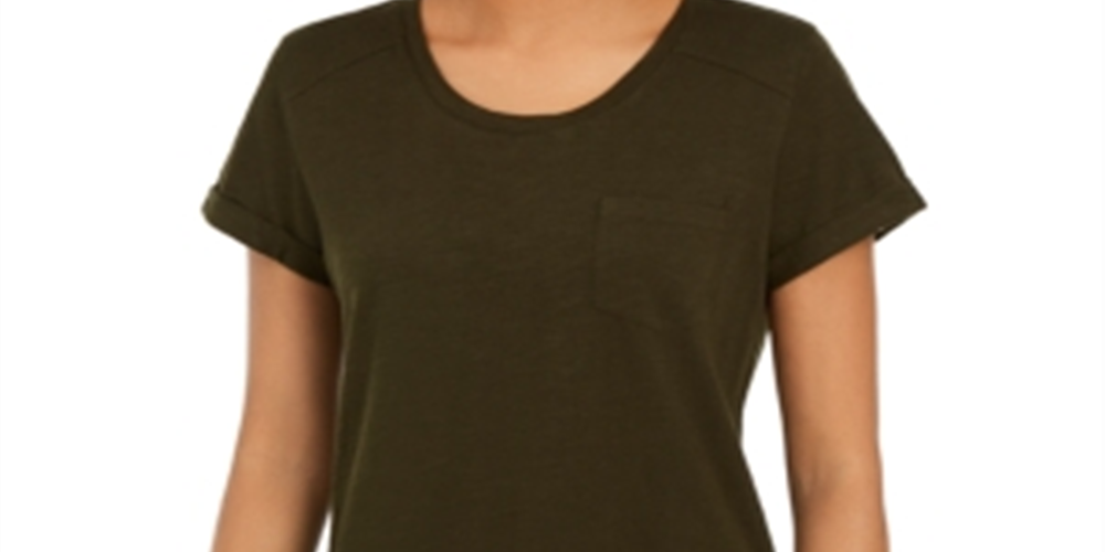 Camiseta feminina de algodão com gola redonda, tamanho X-S, verde, estilo &amp; co