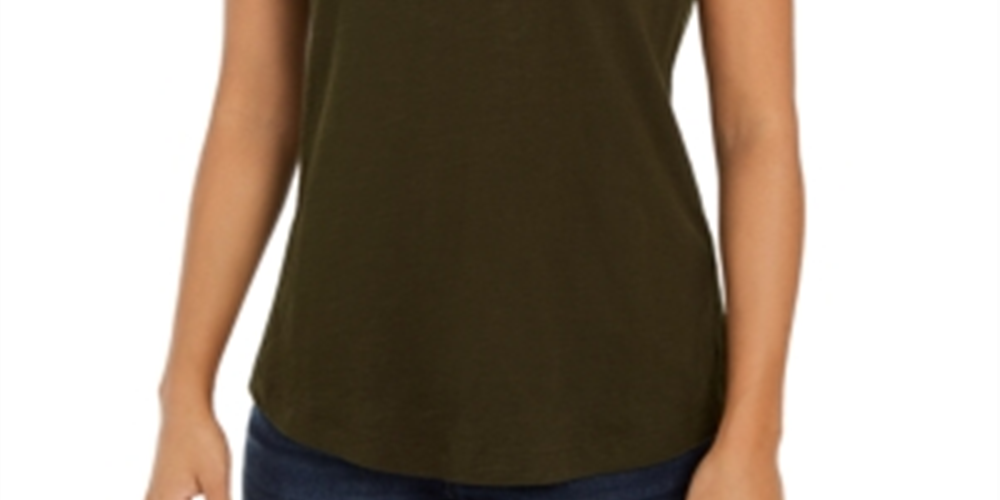Camiseta feminina de algodão com gola redonda, tamanho X-S, verde, estilo &amp; co