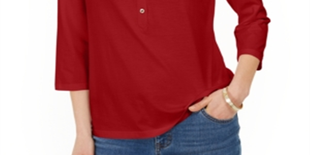 Camisa polo feminina Charter Club Supima Cotton manga 3/4 vermelha tamanho GG