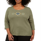 Karen Scott Camisa Plus Size Feminina com Lantejoulas e Flores Verde Tamanho 4X