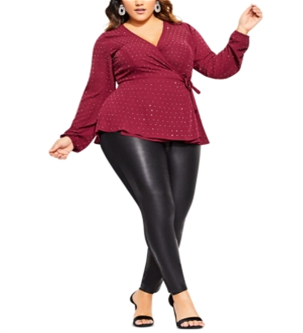 Top cruzado com sobrepeliz e detalhes City Chic feminino, tamanho 22W, vermelho