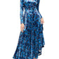 Vestido midi com estampa floral de veludo Heartland da Free People, tamanho pequeno, azul