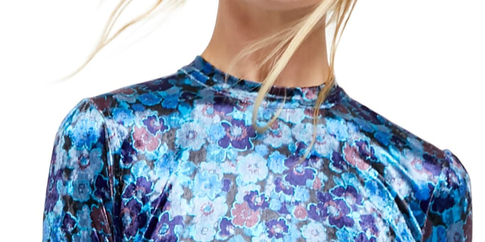 Vestido midi com estampa floral de veludo Heartland da Free People, tamanho pequeno, azul