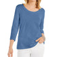 Blusa feminina estilo &amp; co, manga 3/4, decote redondo, azul, tamanho grande