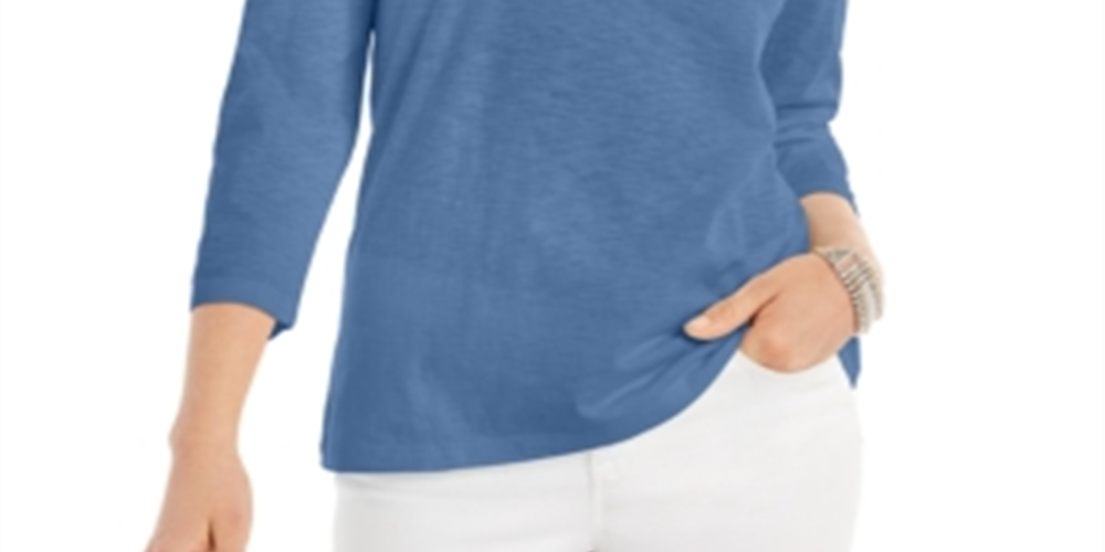 Blusa feminina estilo &amp; co, manga 3/4, decote redondo, azul, tamanho grande