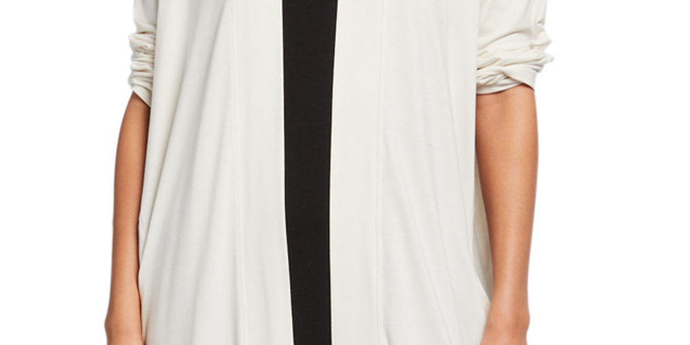 Cardigan feminino Eileen Fisher Tencel com frente aberta, marrom, tamanho médio