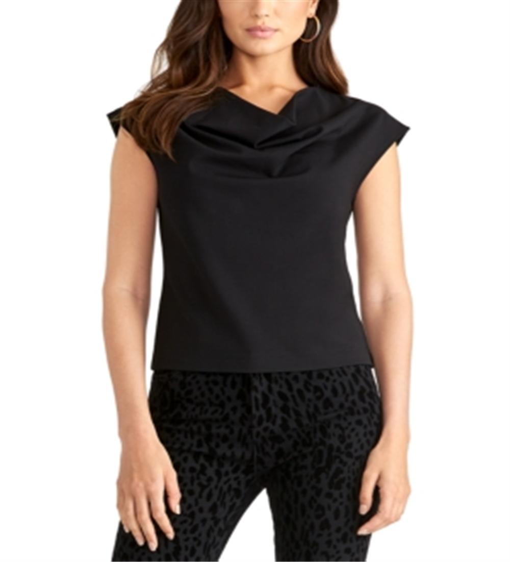 Rachel Roy Blusa feminina azul-petróleo sem mangas com gola alta, pavão escuro, tamanho XX-G