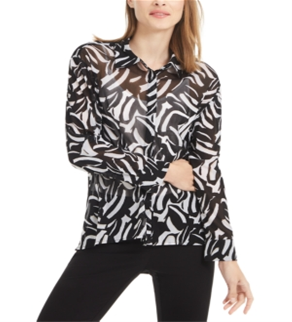 Blusa feminina estampada Alfani, alta e baixa, preta, tamanho pequeno grande