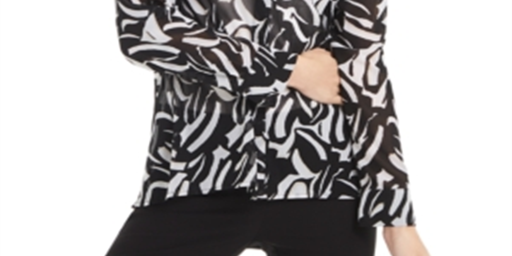 Blusa feminina estampada Alfani, alta e baixa, preta, tamanho pequeno grande
