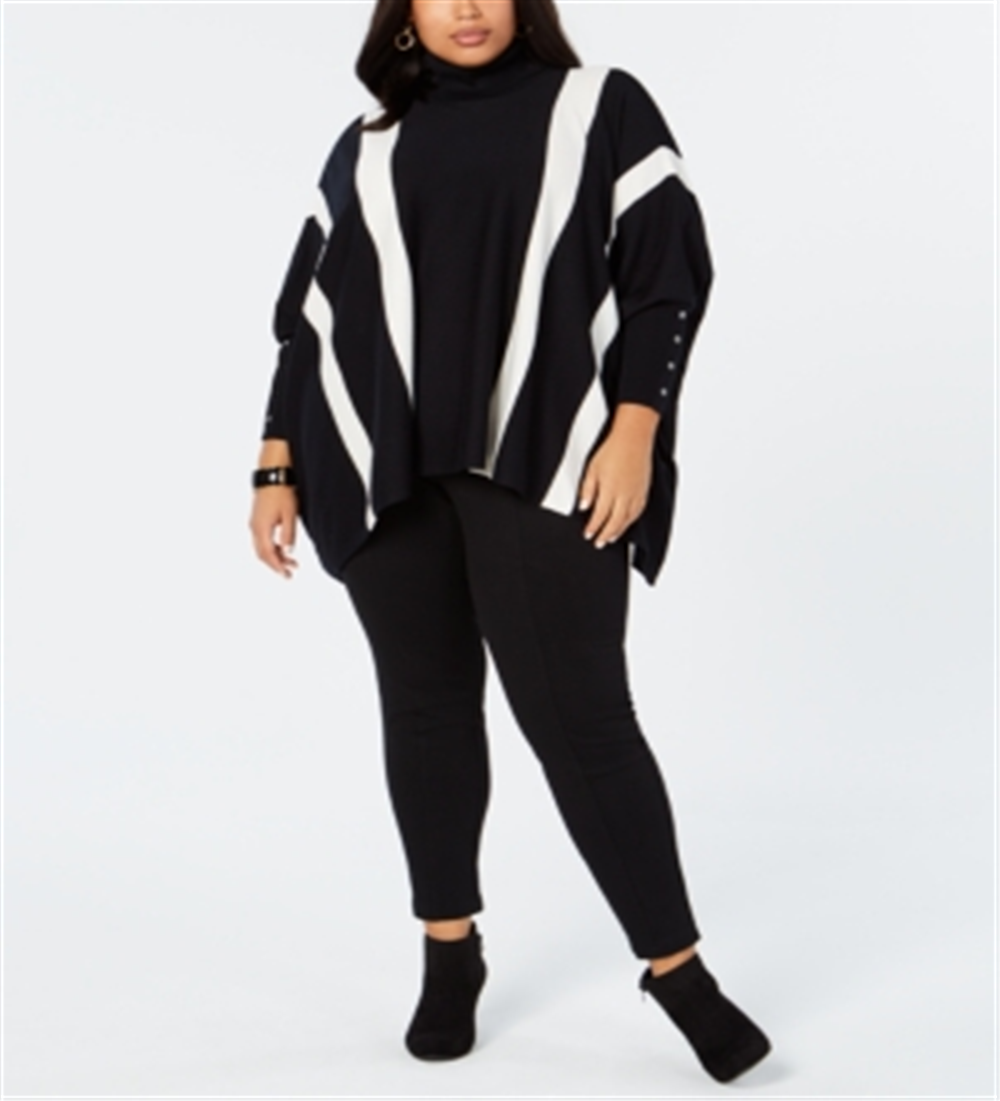 Poncho feminino Alfani Plus listrado preto, tamanhos 2X
