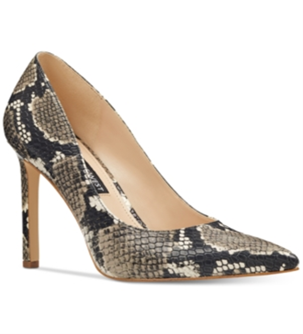 Sapatos femininos Nine West Croc Embossed Tatiana Leather Pump Preto Tamanho 7 M