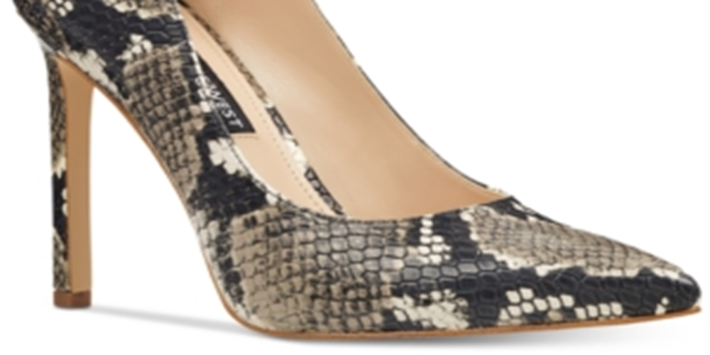 Sapatos femininos Nine West Croc Embossed Tatiana Leather Pump Preto Tamanho 7 M