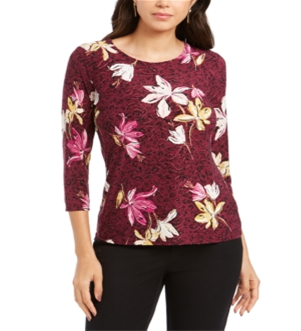 Blusa feminina estampada em jacquard, roxa, tamanho pequeno GG, da coleção JM