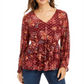 Top feminino com estampa e cordão na cintura, tamanho pequeno, vermelho, estilo &amp; co