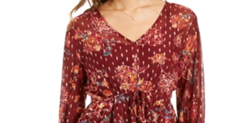 Top feminino com estampa e cordão na cintura, tamanho pequeno, vermelho, estilo &amp; co