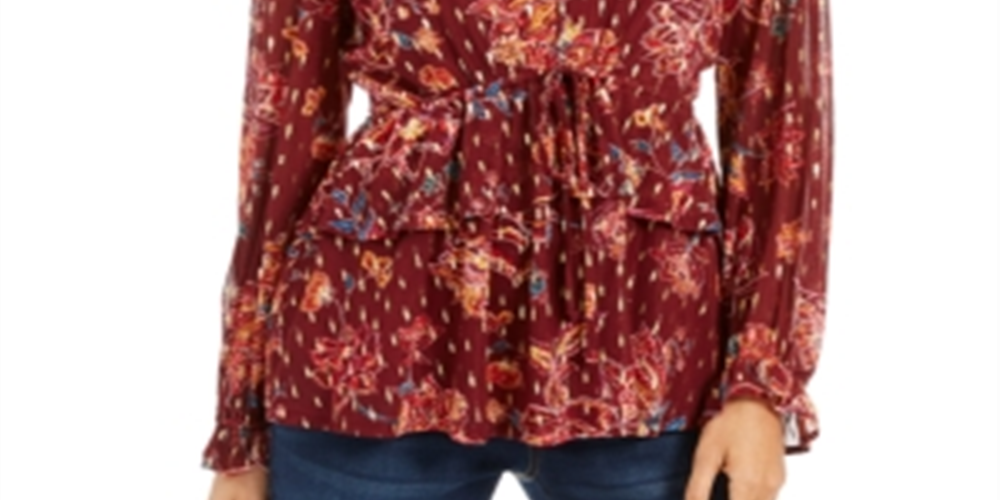 Top feminino com estampa e cordão na cintura, tamanho pequeno, vermelho, estilo &amp; co