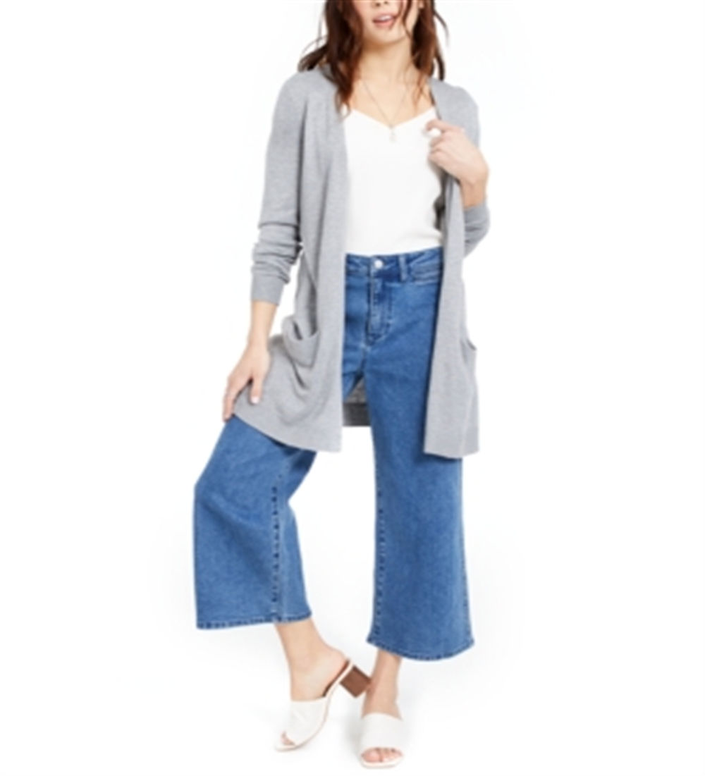 Cardigan feminino aberto de manga comprida Maison Jules, cinza, tamanho médio