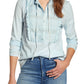 Blusa de smoking feminina Lucky Brand de algodão, azul, tamanho grande