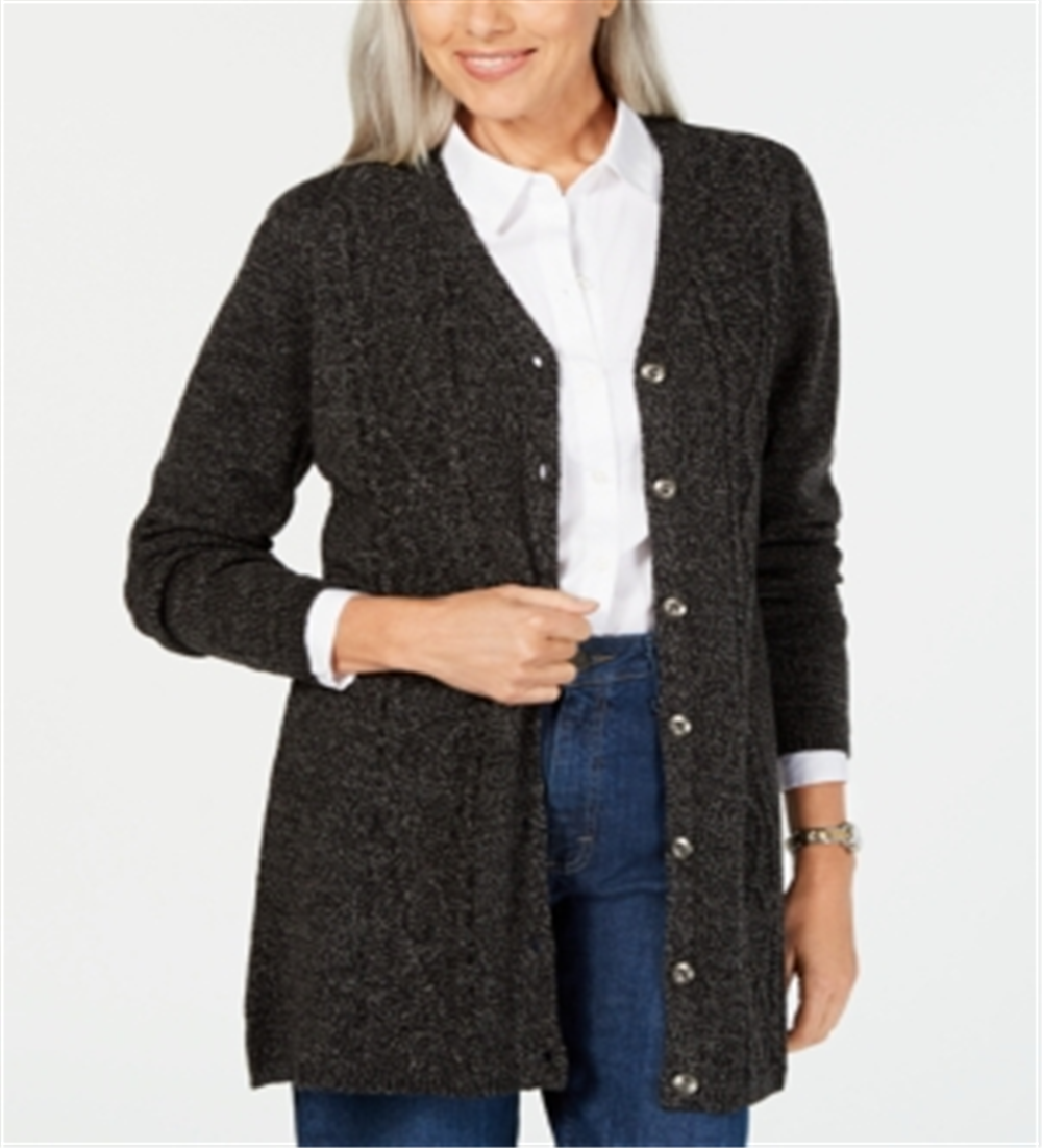 Karen Scott Cardigan Duster Feminino com Botões Frontais Preto Tamanho Pequeno