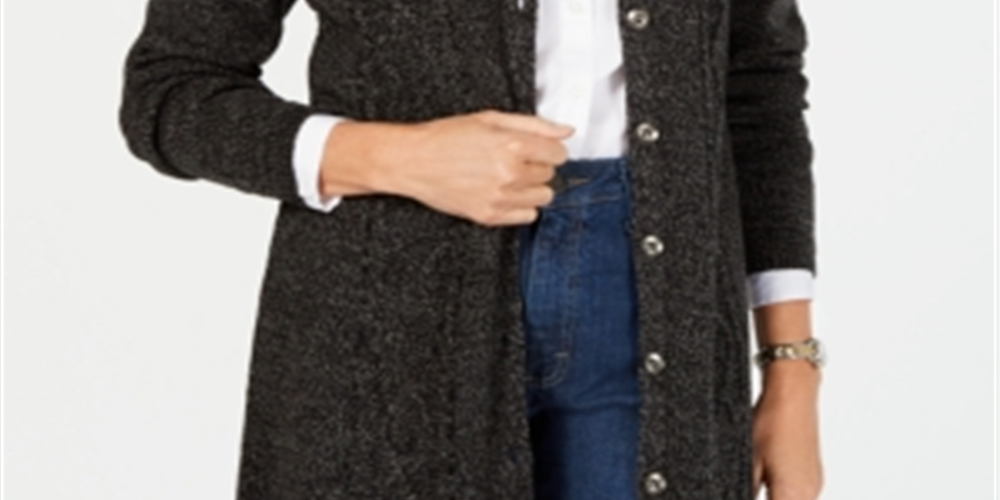 Karen Scott Cardigan Duster Feminino com Botões Frontais Preto Tamanho Pequeno