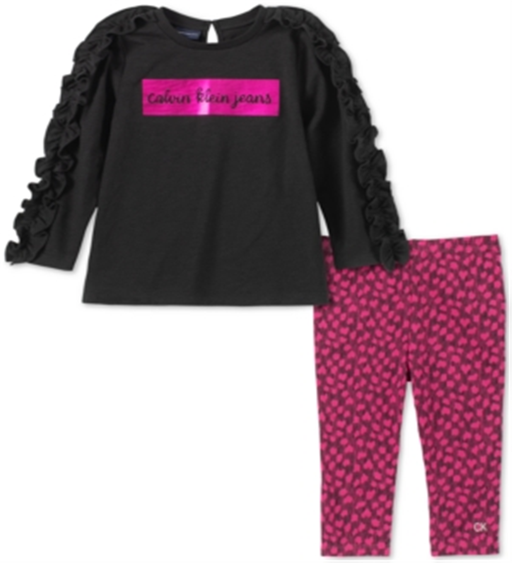 Conjunto de túnica com babados e leggings estampadas Calvin Klein para meninas, preto, vários tamanhos, 3T
