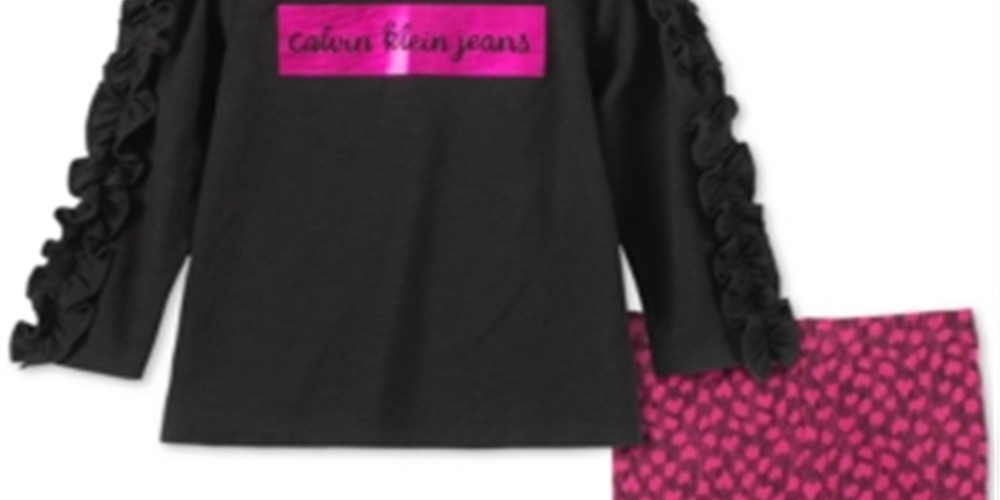 Conjunto de túnica com babados e leggings estampadas Calvin Klein para meninas, preto, vários tamanhos, 3T