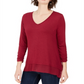 Blusa feminina lisa de manga comprida com decote em V, tamanho X-G, vermelha, estilo &amp; Co